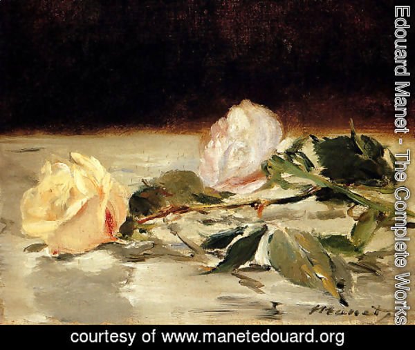 Edouard Manet - Two Roses On A Tablecloth