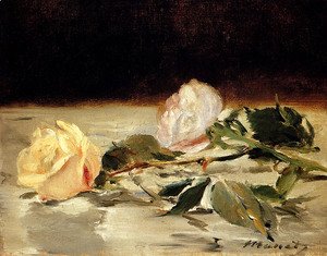 Edouard Manet - Two Roses On A Tablecloth
