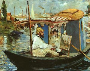 Edouard Manet - Claude Monet Working on his Boat in Argenteuil  1874